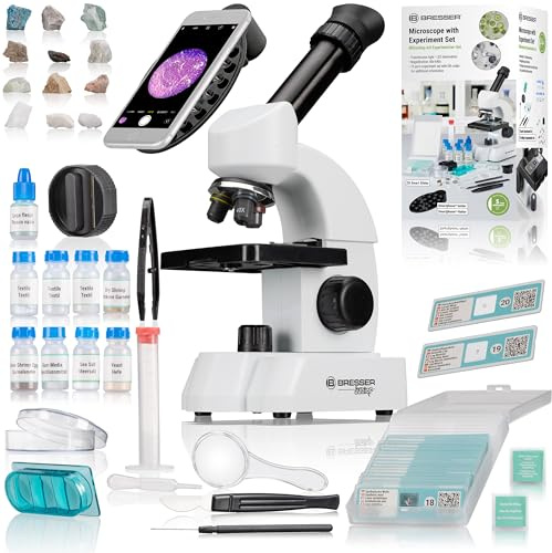 Bresser Mikroskop 40–640 x med omfattande experimenteringsset och smarta skärmar med QR-koder