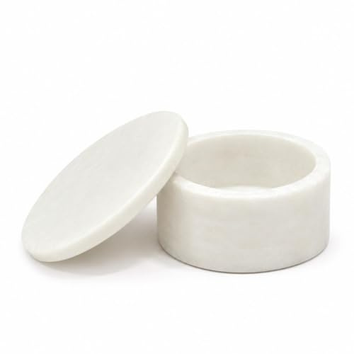 Queenza Vit marmor saltkällare med lock – 7,5 cm salt- och pepparskålar, ramekiner, salthållare för kosher