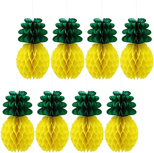QIUMING 8 stücke Ananas Wabenball Papier Sommer Deko Flamingo Party Hawaii Tropische Früchte Papier Ananas Deko Tropische Sommer für Hochzeitsfeier Dekoration Papierlaternen Ananas Hängende
