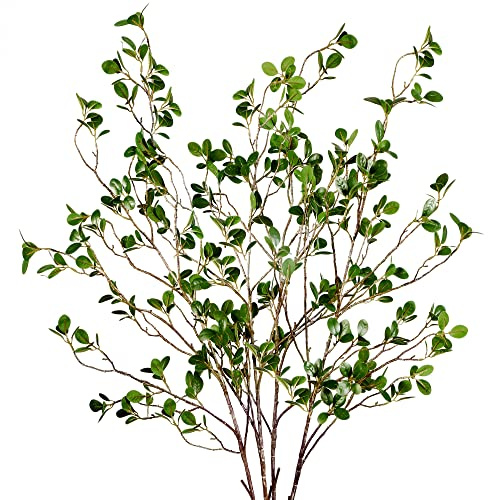 Sggvecsy 43’’ 4Pcs Artificial Ficus Branches Faux Leaf Spray Green Eucalyptus Branches Artificial Greenery Stems Fake Ficus Twig Plants for Home Office Wedding Vase Filler Shop Decoration