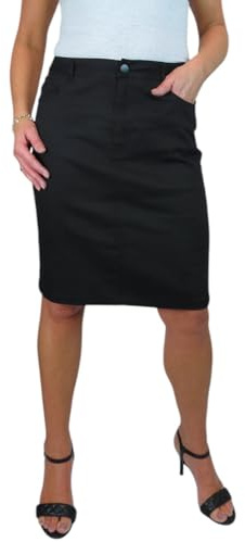 Paulo Due Women's Knee Length Stretch Chino Pencil Skirt Black 10-20 (12)
