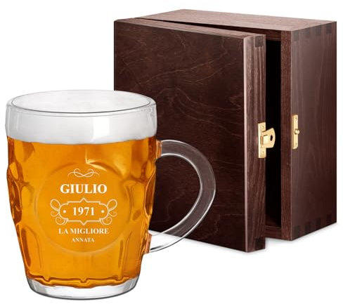 Maverton Bicchiere da birra con incisione 500 ml - boccale di birra tradizionale con manico - bicchiere birra personalizzato - boccale per Birra - per papà - per amico - Annata