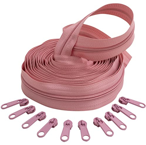 AERZETIX - C62648x5-C62817x10 - Kit de Fermeture éclair à glissière Spirale 5m N°5 Couleur: Rose + 10 curseurs N°5 Non verrouillable Couleur: Rose - en Nylon/métal - mercerie