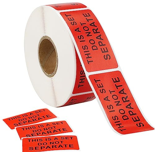1x2 Inch 'This Is A Set Do Not Separate' Labels, 500 Per Roll Red Shipping Packing Stickers, Quantity Discounts for Retail, Thrift Stores and Supermart