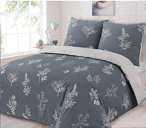 Vision - Parure de lit Réversible 100% Coton - Helena Beige/Gris - Set de Housse de Couette 260x240 cm avec 2 taies d'oreiller pour lit Kingsize 2 Personnes - Fibres Naturelles - Oekotex