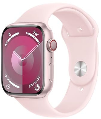Apple Watch Series 9 [GPS + Cellular] Smartwatch con Caja de Aluminio en Rosa de 45 mm y Correa Deportiva Rosa Claro - Talla M/L. Monitor de entreno, App Oxígeno en Sangre, Resistencia al Agua