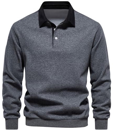 MakingDa Felpa Uomo Senza Cappuccio Manica Lunga Colletto a Polo Felpe Uomo Invernale Caldi Basic Pullover Sweatshirt Lavoro Casual Sportivo Invernali Caldo Classic Cotone Maglione Top GrigioScuro L