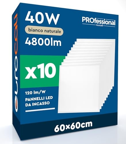 10 Pannelli LED 60x60 40W Quadrati da Incasso 4800 Lumen - Luce Naturale 4000K - Plafoniera da Ufficio Alta Luminosità 120 lm/W Lampada da Soffitto per Controsoffitti Modulari