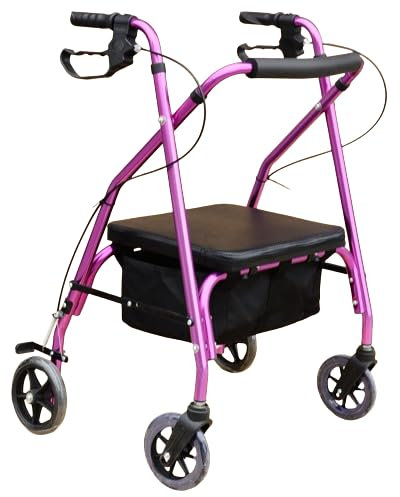 Deambulatore per Anziani con 4 ruote,Rollator in Alluminio Pieghevole,deambulatore da esterno,Rollator con Freni di Stazionamento,Seduta e Cestino Purple