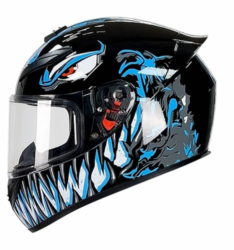 RYDZCLH Casco Moto da Corsa Caschi Motocross Casco Integrale con Visiera Interna E Omologato DOT per Uomo Donna Ciclomotore ATV Cruiser Scooter,Blu,M 55~56cm