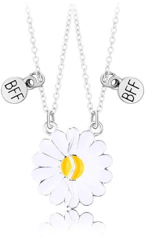 QOCUILC 2-pack vänskapskedjor, halsband med blomhänge, vänskapskedja för 2 flickor, personliga smyckesgåvor för bästa vänner, Nylonblandning