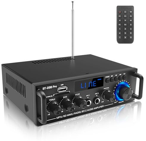 Amplificatore Home Audio Stereo Ricevitori con Bluetooth 5.0, Max 800W, Sistema di Amplificatore Stereo 2.0 Canali per Altoparlanti Home Theater, Karaoke, Garage, Home Amp w/USB/SD/RCA/MIC in,