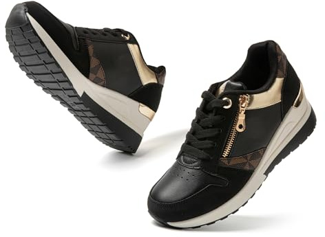 JOMIX Donna Low Top Casual Walking Platform Sneakers Eleganti Scarpe Sportive Leggere Slip on Moda Scarpe da Corsa Confortevoli MD9796-1 (Nero, 37)