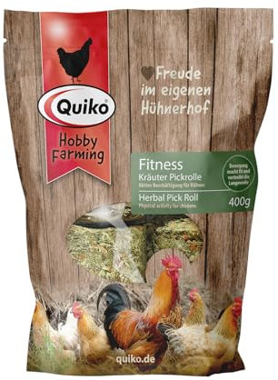Quiko Hobby Farming Fitness Kräuter Pickrolle 400g - Hühner Beschäftigung - Bunte Pickrolle mit einem Mix aus schmackhaften Kräutern und Leckereien - Fördert das natürliche Pickverhalten Ihrer Hühner