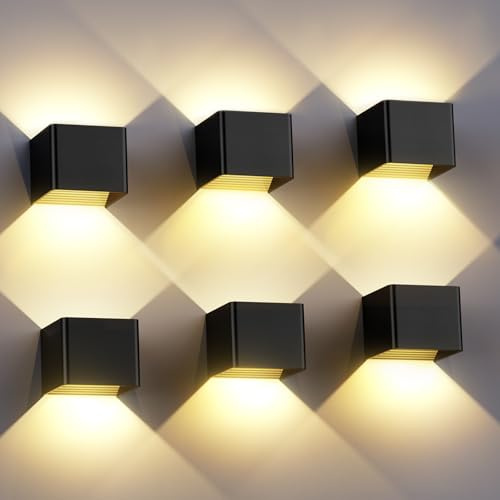HANDSONIC LED Wandleuchte Innen - Schwarz Wandlampe innen 7W Up and Down leuchten innen Moderne LED Aluminium Wandleuchten Für Wohnzimmer, Schlafzimmer, Flur, Balkon, Treppenhaus - Warmweiß 3000K