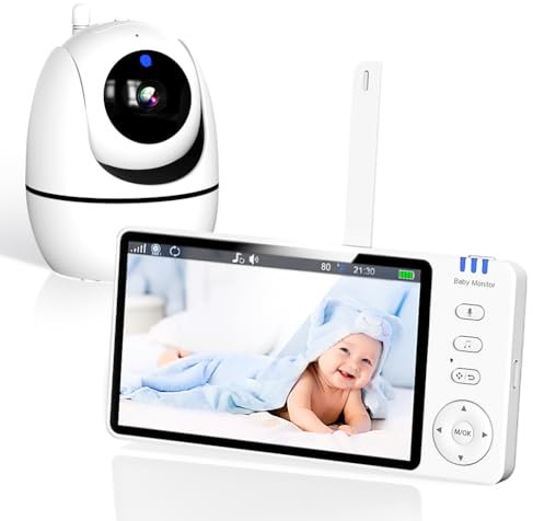 Ade Babyphone mit Kamera 5 Zoll 720P HD IPS-Display Babyphone ohne WLAN, 2-Wege-Audio VOX-Modus 300M Reichweite Gegensprechen Nachtsicht Temperaturanzeige, 3500mAh Akku