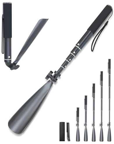 Taneltik shoe horn long handle,15-39 Telescopic Shoe Horn, metal with Multiple Extensions folding shoe horn,Aluminum Alloy standing shoe horn for seniors men women,extandable shoe horn