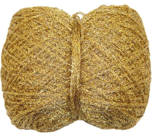 Guldgarn 250 m 50 g glänsande glittergarn metalliskt virkgarn rep för DIY Fancy stickad tröja halsduk tillbehör (guld)