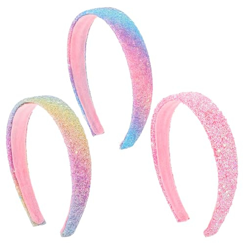Kifmurase 3 Pcs Glitter Girls Headbands, Sparkly Rainbow Headbands for Little Girl Hair Accessories, Confetti Toddler Headband, Sequin Bling Non Slip Hairband for Teens Children Girls