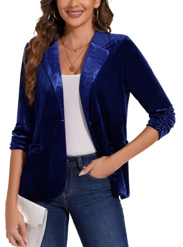 Womens Vintage Velvet Blazer 3/4 Ruched Sleeve Elegant Notch Lapel Jacket | Vintage Velvet Cardigan Blazers Suit for Ladies 3/4 Sleeve Notch Lapel Neck Womens Elegant Dressy Jacket Wedding Formal Event