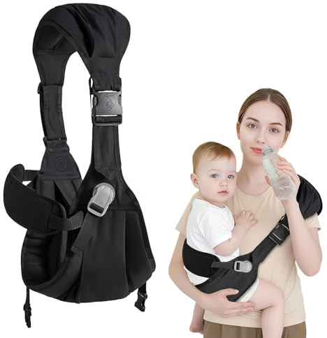 Tragetuch Baby Neugeboren, Atmungsaktive Koala Tragetuch Verstellbare Babytrage mit Hoher Taille, HüFttrage Kleinkind, Tragetasche Baby für Kleinkinder Im Alter Von 0–4 Jahren und Unter 20kg, Schwarz