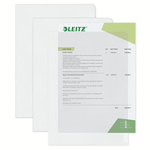 Leitz Premium Sichthüllen-Set, 10 Stück, A4 Format, Farblos mit glänzender Oberfläche, 0,15 mm PVC-Hartfolie, Dokumentenecht, 41003003