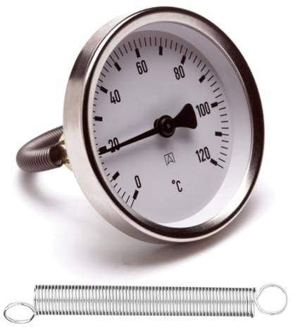 Schläfer 0930171 Bimetallisk kontakttermometer för rör med klämma Bimetall fjäder Rostfritt stål, bröstdiameter 63 mm skala 0-120 °C.
