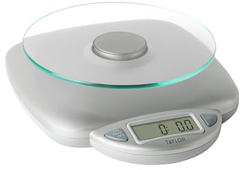 Taylor 11LB Capacity Digital Glass Top Kitchen Scale with LCD Display, Weight in Grams and Ounces for Baking, Cooking, and Meal Prep, Silver