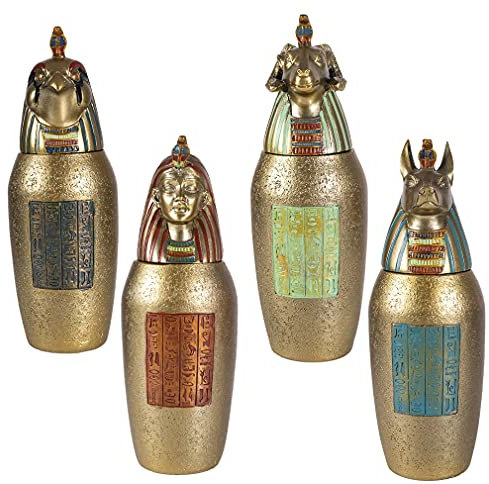 lachineuse - 4 vasi baldacchino egiziani - Vasi decorativi 21 cm - Oggetti decorativi antico Egitto - Statua Figura Faraoni - Anubis, Horus, Hapi - Idea regalo decorativa scatola urna - Colore bronzo