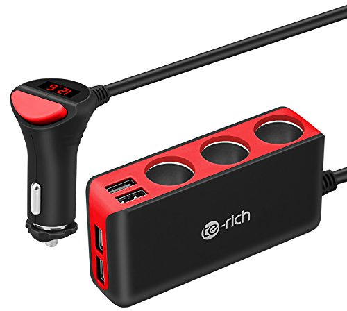 Chargeur de Voiture, Te-Rich 120W Chargeur 3 Prises Adaptateur Allume-Cigare avec 6.8A 4 Ports USB pour Phone, iPad, Samsung, Téléphone Portable, Smartphone, Tablette PC, GPS et Plus