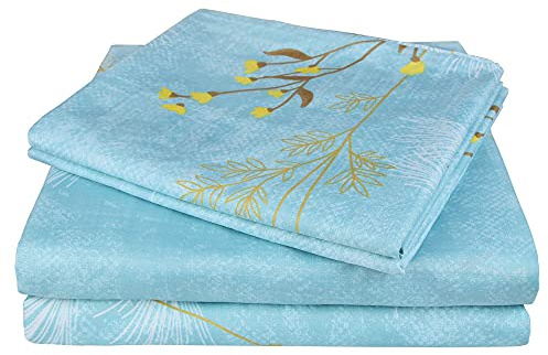 JSD Floral Sheet Set King Printed Bed Sheets, 4 Piece Brushed Microfiber Sheets Deep Pocket, Ultra Soft Hotel Quality Bedding Sheets, Blue