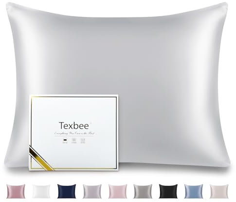 Texbee Seidenkissenbezug 40x80cm für Haar und Haut, 1PC Beide Seiten Natürliche Kissenbezug Seide mit verstecktem Reißverschluss Weiche Atmungsaktive Glatte Standardgröße-Silbergrau