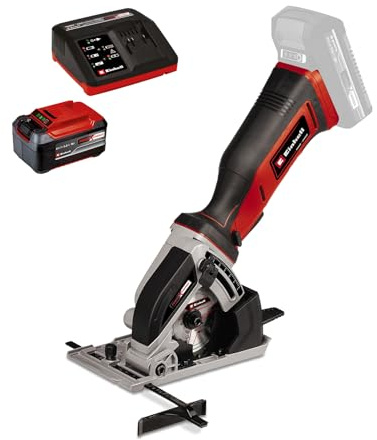Einhell Akku-Mini-Handkreissäge TE-CS 18/89 Li Power X-Change (18 V, Li-Ion, 2500 min-1, 28 mm Schnitttiefe, 89 mm Sägeblattdurchmesser, inkl. 5,2 Ah Akku und Fastcharger)