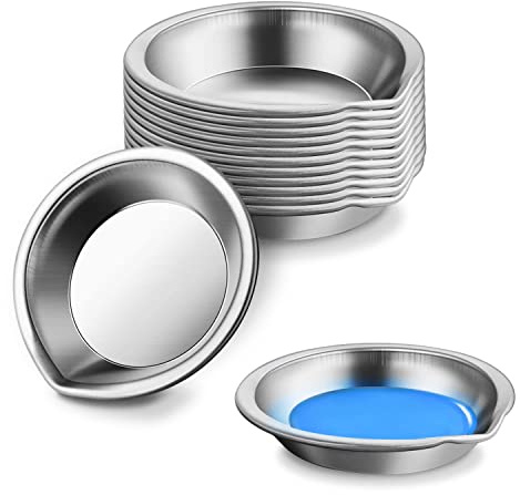CYIOU 12-Piece Stainless Steel Mixing Palette - Round Palette with Mouth, Suitable for Paint, Pigment and Water Based Painting