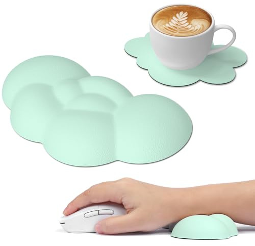 ATTACK SHARK Cloud Souris Repose-poignet avec Dessous de Verre,Ergonomique,trous de Massage pour Soulager la Douleur, Support de Poignet pour Souris, Joli Accessoire pour Bureau/Jeu Vidéo-Vert Clair