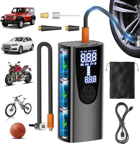 Mini Compresseur a Air Portatif 6000mAh,Gonfleur Pneus Voiture,Pompe a Velo 150 PSI avec Manomètre, Gonfleur Electrique pour Pneus de Voiture, Velo, Ballons, Matelas Gonflable, Airbag