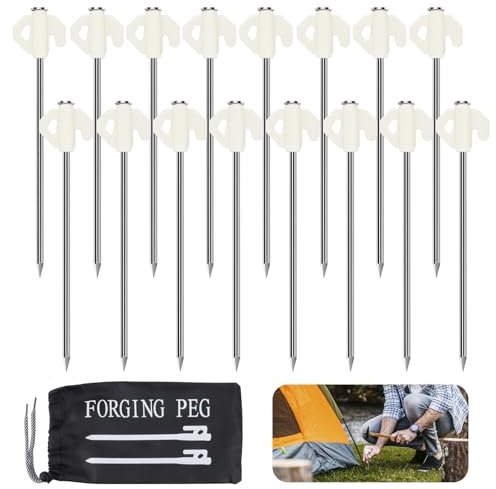 16 STK Zeltheringe Erdnagel Camping Heringe Erdnägel Stabil Zelt heringe 20cm Stahl Zelthering Sand Felsbodenheringe Langen Befestigung Zelten Zubehör Befestigungshaken für Outdoor Harten Boden Zelt