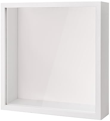 Bhoulandi 3D Shadow Box, Deep Picture Frame Display Box for Tabletop and Wall, Wooden Deep Box Frame for Flower Memorabilia Medal Crafts Tickets (22x22cm White)