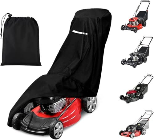 Outdoors Lawn Mower Cover, Heavy Duty 420D Lawn Mower Covers Polyester Oxford Outdoor Waterproof Universal UV Dust Protection Universal Fit Push Mower with Drawstring & Cover Storage Bag