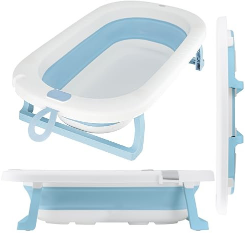 ALMAR Baby Bañera plegable bebé hasta 24 meses Azul clarito plegado compacto con patas antideslizantes para recien nacido doble plegado