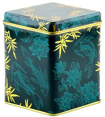 Lujo - Lata de té - Pescado Koi - Envase de almacenamiento - Botes de almacenamiento - Recipientes de almacenamiento - Envases de almacenamiento - Lata de té de 125 gramos - Caja de té cuadrada -
