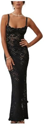 Elegante Spitze Durchsichtig Maxi Kleid Frauen Sommer Sexy Spaghetti-trägern Bodycon Hochzeit Party Kleider Schwarz Split Langes Kleid