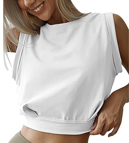 Hanaoops Camiseta Deportivo Sin Mangas para Mujer Camisetas de Fitness Crop Top Tanktop de Tirantes de Gimnasia Casual Camisas para Yoga Corriendo Atlético
