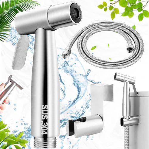 Begpoee Kit de Bidet en Acier Inoxydable, Ensemble de Douchette, Douchette à Main Pulvérisateur à Pression Réglable, Avec Tuyau Antidéflagrant de 40 Pouces, Aux Salles de Bains et Aux Cuisines(Argent)