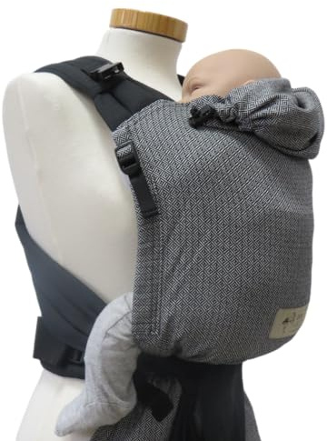 Storchenwiege Babytrage, für Babys ab Geburt, von 3,5kg bis 15 kg, Oeko Tex, 100% Baumwolle, deutsche Produktion (Schwarz-Weiß)