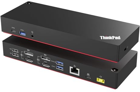 ThinkPad 40AF0135 Universal Hybrid USB-C with USB-A Adapter Docking Station for Lenovo Laptops, Dual Monitor, Comes with ITSPWR HDMI 4K Cable + DP Cable+ Cleaning Cloth