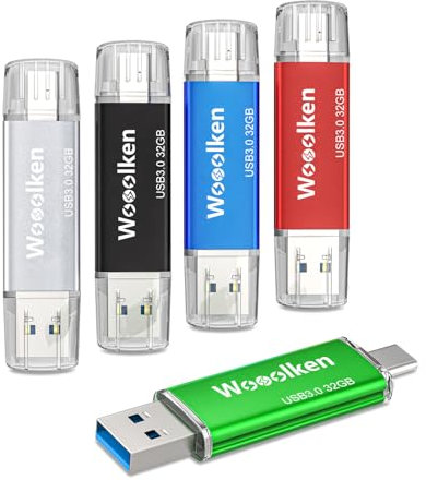 Wooolken Memoria USB 3.0 Tipo C 32GB, Pendrive USB C 2 en 1, Paquete de 5 en Colores Surtidos, Almacenamiento Externo para Android, Windows, MacBook, PC y Tablets, OTG Flash Drive