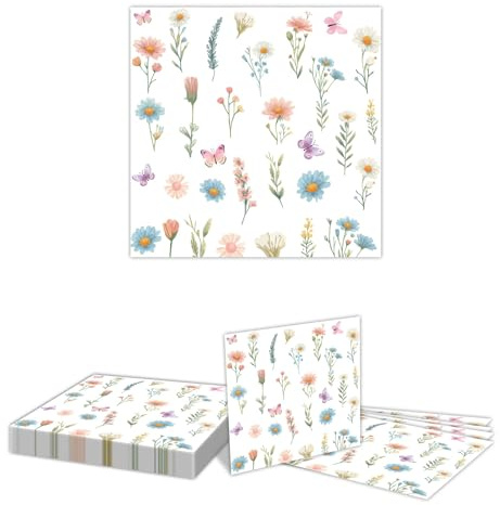 GlamRays 20 tovaglioli con fiori, tovaglioli colorati con fiori, tovaglioli di carta con fiori per compleanni, feste, matrimoni, comunioni, decorazioni e celebrazioni (33 x 33 cm)