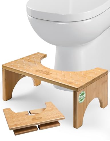 DEANIC Bambus Toilettenhocker für Erwachsene, Natürlicher Klappbarer Badhocker mit Anti-Rutsch-Pads, Ergonomischer WC Hocker für Badezimmer, Klohocker Faltbarer für Hämorrhoiden Verstopfung Blähungen