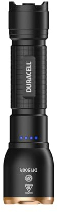 Duracell Lampe de poche LED DF1500R Core Plus - 1500 lumens, focalisable, portée d'éclairage de 150 m, rechargeable par USB-C, batterie Li-ion 18650, différents modes d'éclairage, protection contre
